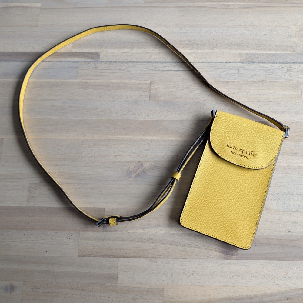 Kate Spade Cameron North South Flap Phone Crossbody Yellow Saffiano Leather